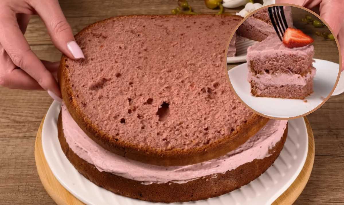 ciasto biszkoptowe z kremem truskawkowym