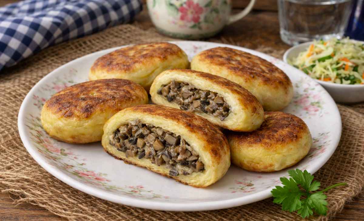 kotlety ziemniaczane z farszem pieczarkowym -"pieczarkowce"