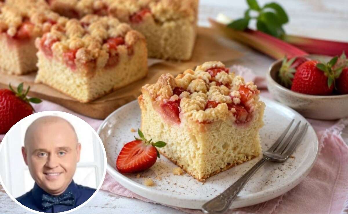 Przepis Pawła Małeckiego na ciasto drożdżowe z rabarbarem i truskawkami