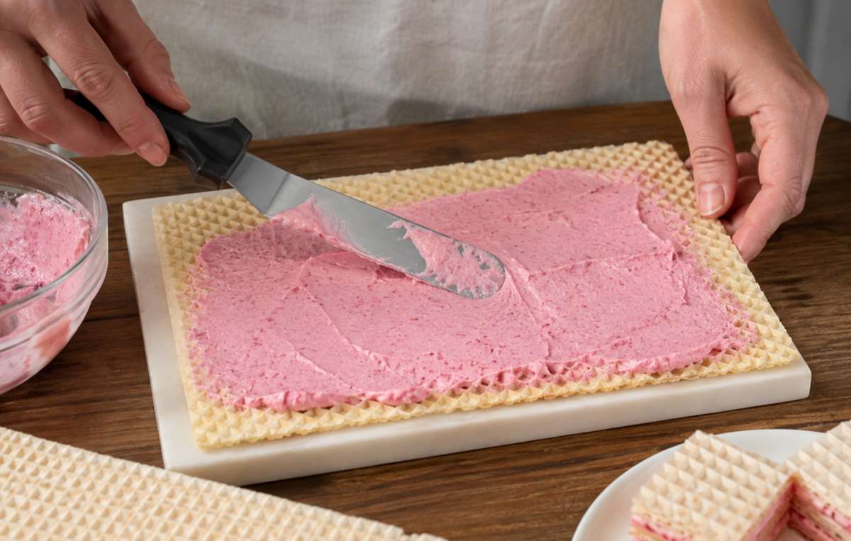 wafle tortowe z różową masą